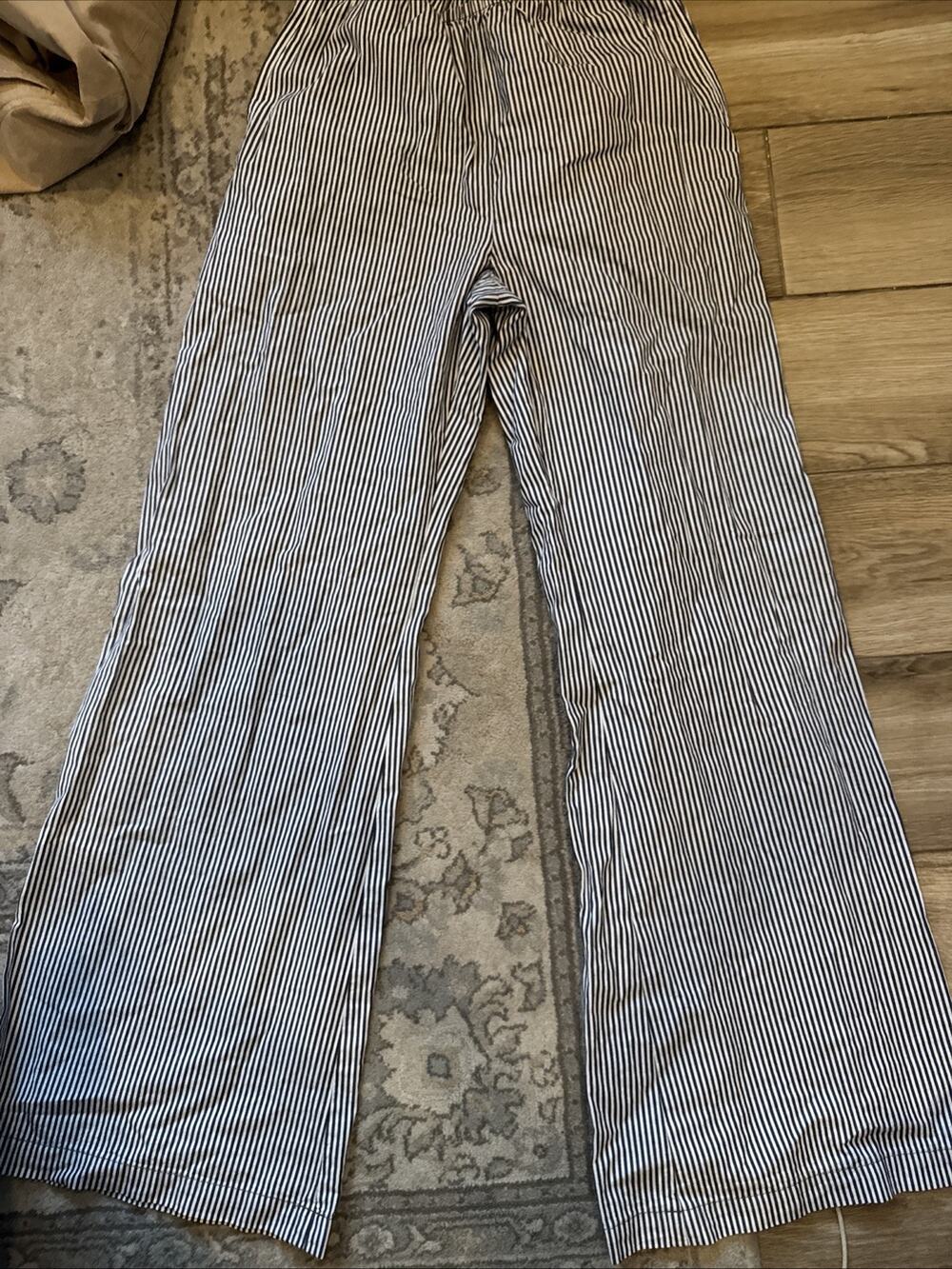 J.CREW Wide Leg Paperbag Pants Womens White Blue Striped Linen Blend Size 00